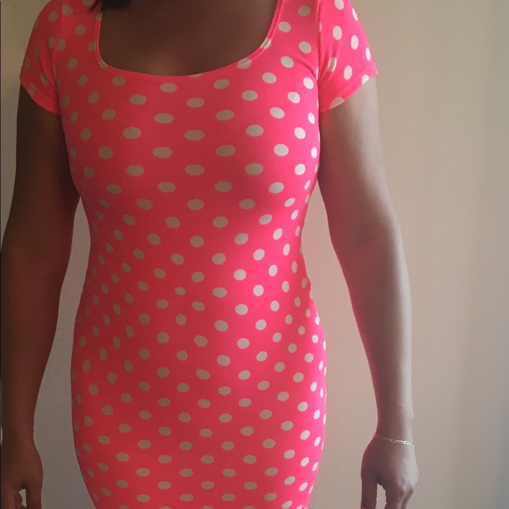 New Pink and White Polka Dot Dress